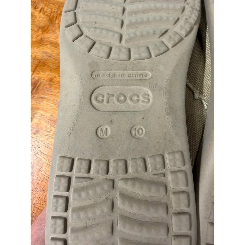 Crocs Santa Cruz Mens Khaki Tan Canvas Slip On Loafers Size 10 M 10128